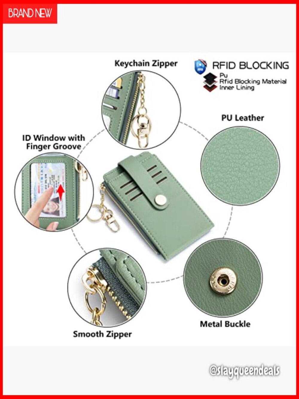 Slim RFID Blocking Wallet with Zipper Coin Pocket and Keychain - Picture 4 of 6